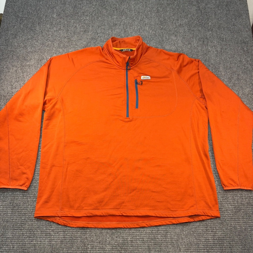 Orvis Mens XXL Orange Grid Fleece Quarter Zip Pullover Jacket 2YNJ